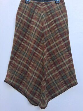 Vintage LAUREN by RALPH LAUREN plaid V-hem A-shape lined wool midi skirt (s. 8)